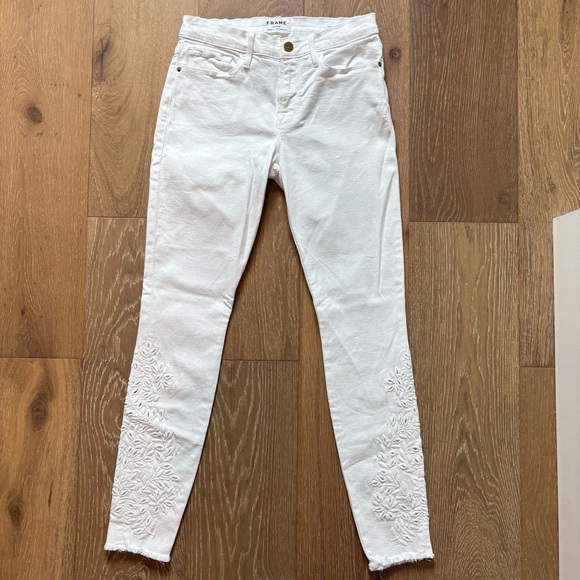 Frame Le Skinny de Jeanne foliage embroidered floral jeans - Picture 2 of 6